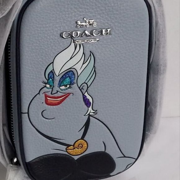 NWT Coach CC325 Disney X Coach Eva Phone Crossbody W/Ursula Motif Ice Blue Multi - Picture 2 of 10